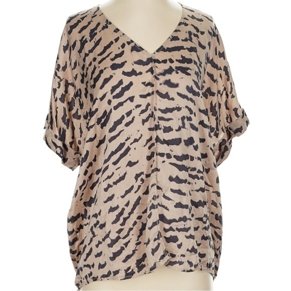 CAbi silk Beige and Black Animal Print Blouse